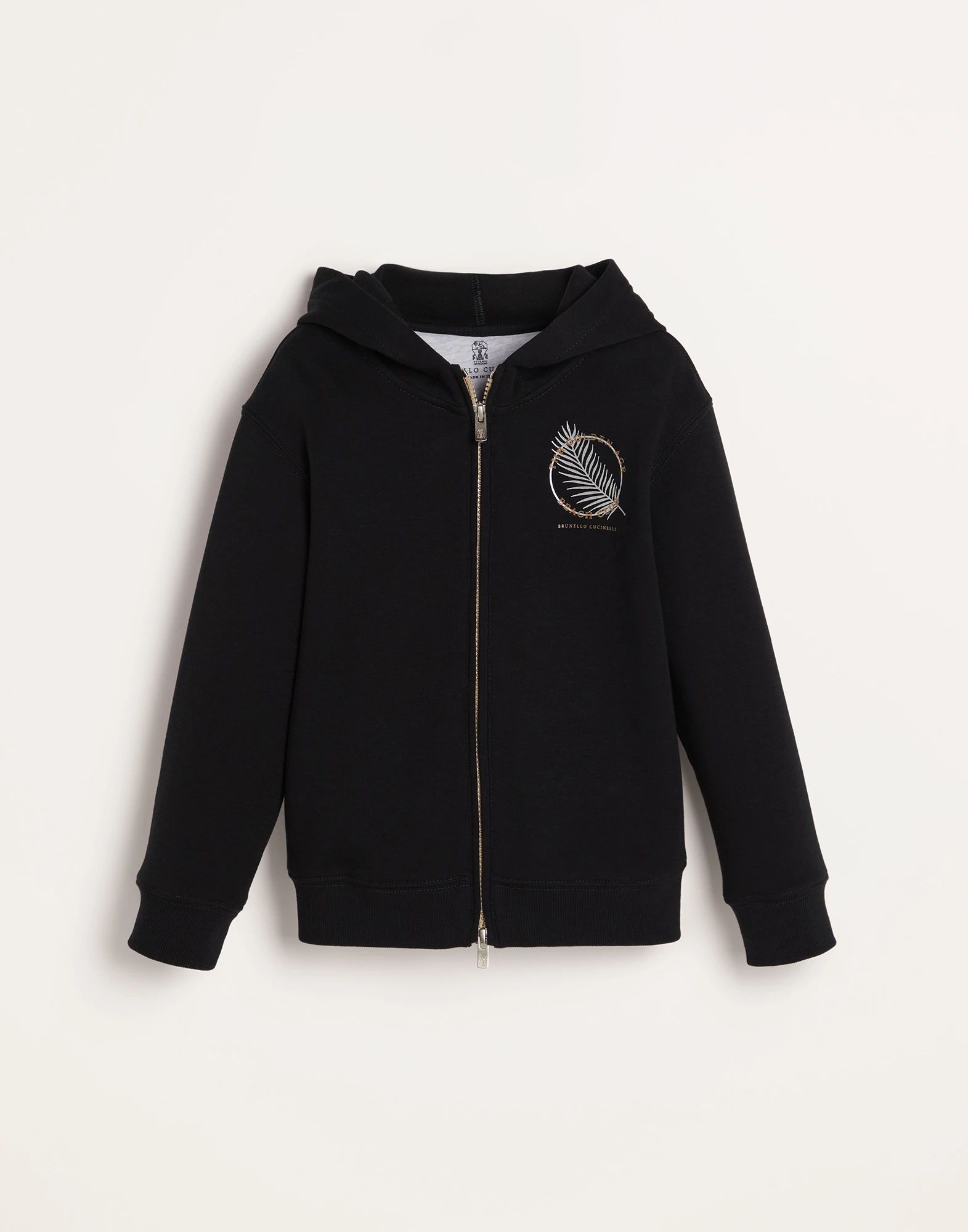 Techno cotton hooded sweatshirt with print and zipper