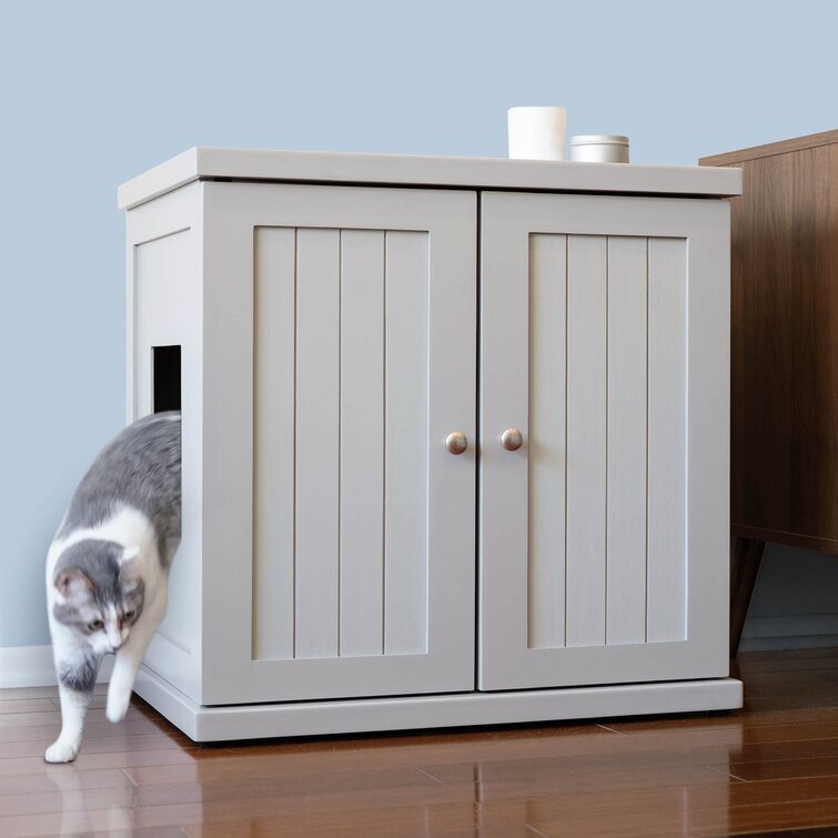 The Refined Feline Wood Cat Litter Box Enclosure Cabinet, Cottage Style