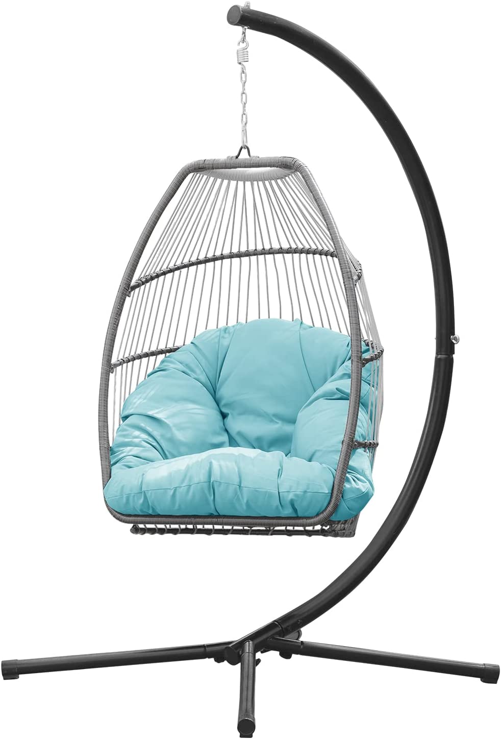 Hanging Swing Chair Egg Chair Hammock Chair Basket Chair UV Resistant Cushion with Stand for Indoor Bedroom Outdoor Garden Backyard,Blue