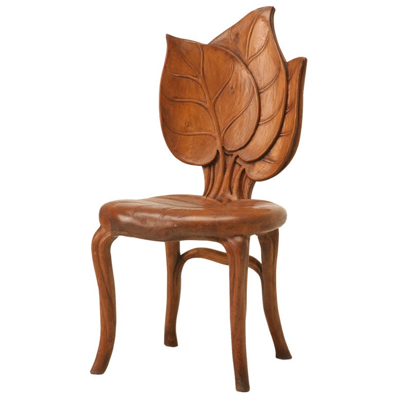 French Art Nouveau Sculptural Leaf Chair