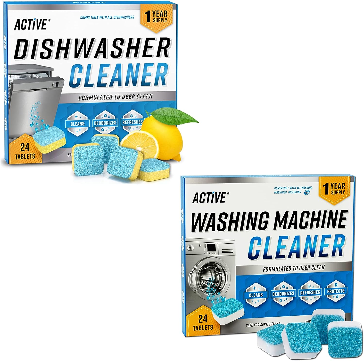 Washing Machine Dishwasher & Disposal Cleaning Tablets - Appliance Refresh Bundle Includes 12 Month Supply Dishwasher Cleaner Deodorizer, Washer Descaler, Disposer Freshener Deep Cleaning - 72 Tablets