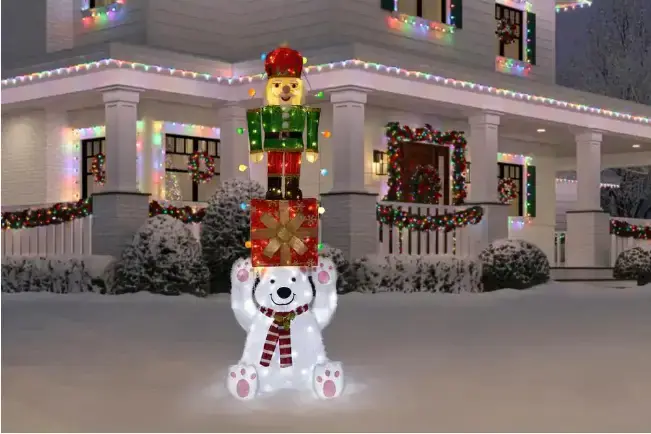 7 ft LED Polar Bear Gift Nutcracker Holiday Yard Decoration
