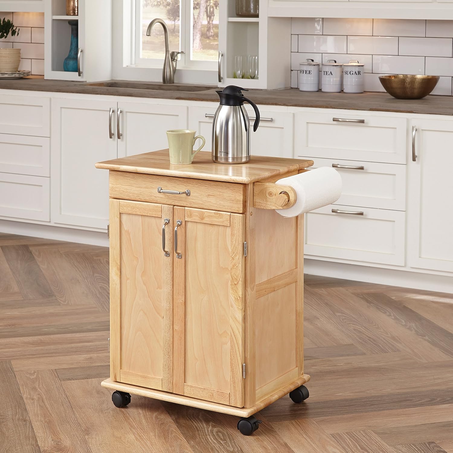Homestyles General Line Kitchen Mobile Cart with Drop Leaf Breakfast Bar, 54 Inches Wide, Natural Hardwood