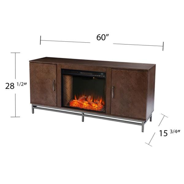 Oliver 60 in. Alexa Enabled Smart Electric Fireplace in Brown with Matte Silver
