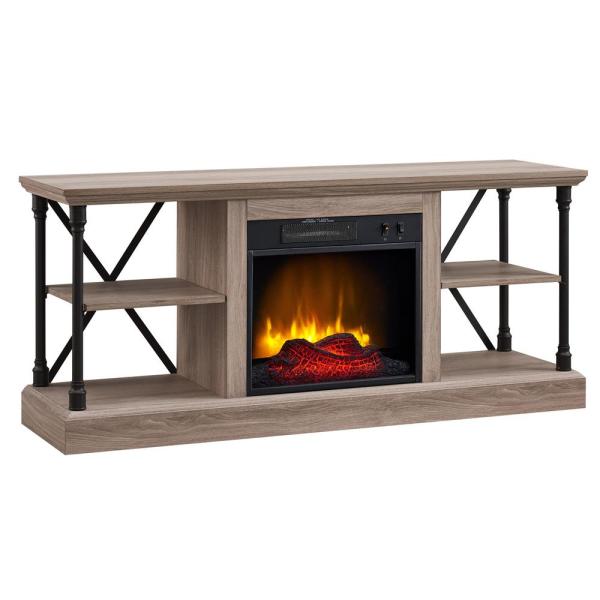 58.25 in. Industrial Open Architecture Media Electric Fireplace in Bleached Gray