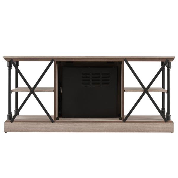 58.25 in. Industrial Open Architecture Media Electric Fireplace in Bleached Gray