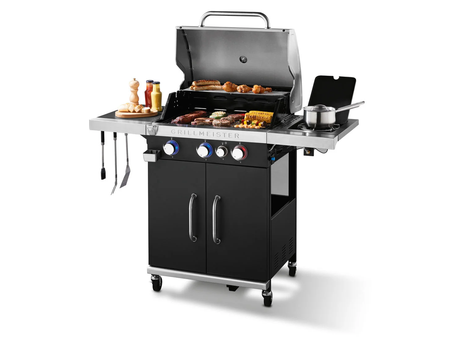 GRILLMEISTER gas grill, 3plus1 burner, 14.4 kW
