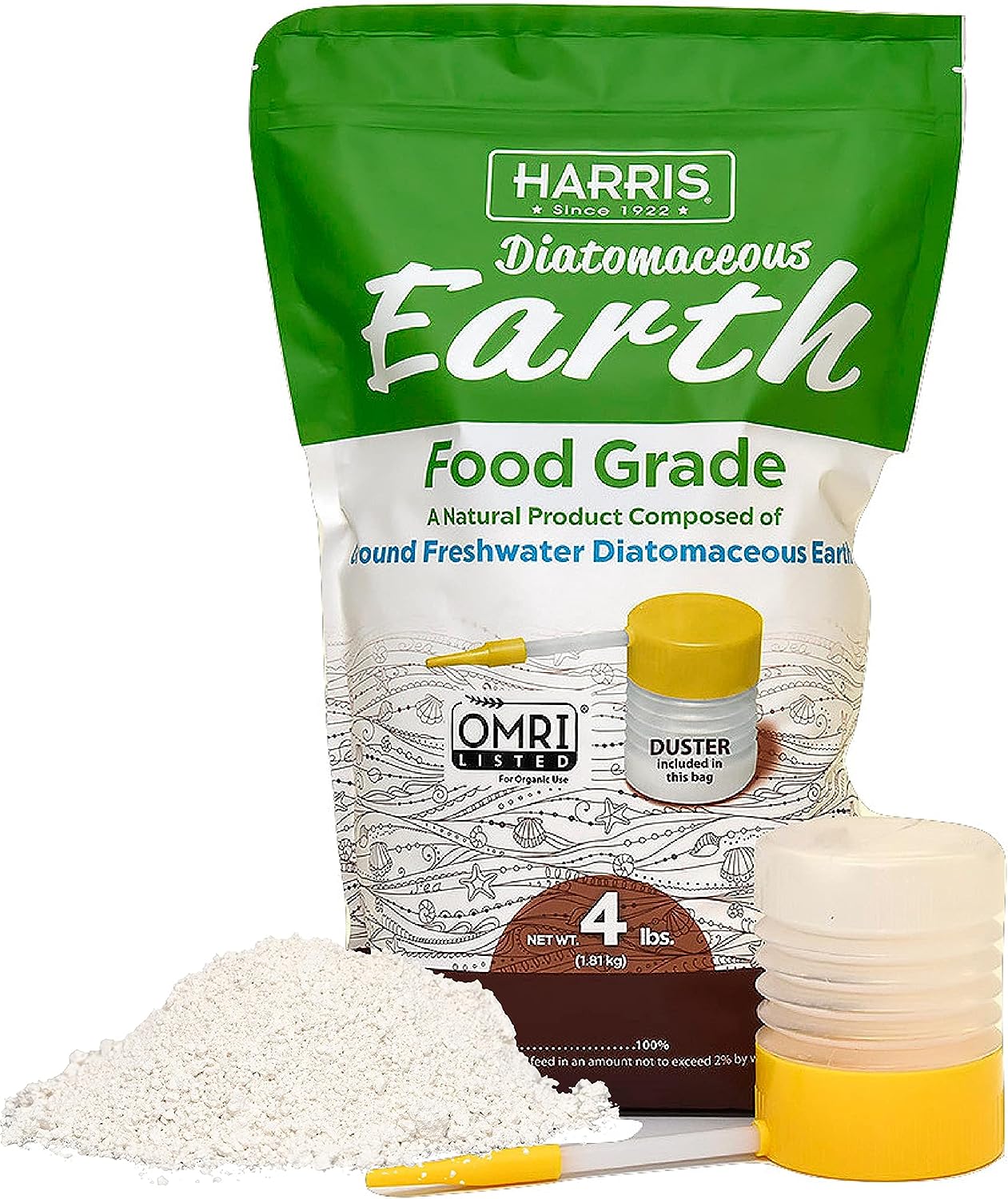 HARRIS Diatomaceous Earth Food Grade, 4lb with Powder Duster Included in The Bag