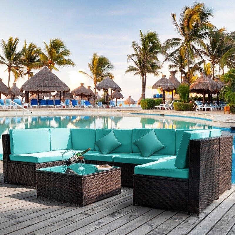 Haoyang 7 Piece Rattan Sectional Seating Group with Cushions