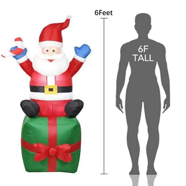 6 Feet Christmas Inflatable Santa LED Lights & Christmas Lighted Gift Boxes