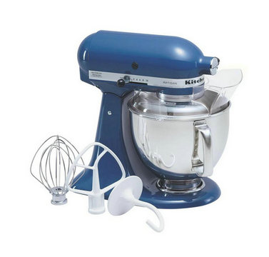 Artisan 5 Qt. 10-Speed Blue Willow Stand Mixer with Flat Beater, 6-Wire Whip and Dough Hook Attachments