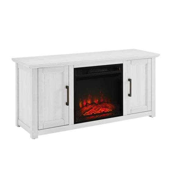 Camden Whitewash 48 in. Low Profile TV Stand with Fireplace Fits 50 in. TV with Cable Management