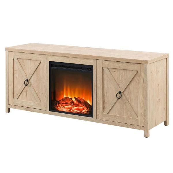 Granger 58 in. White Oak TV Stand with Log Fireplace Insert