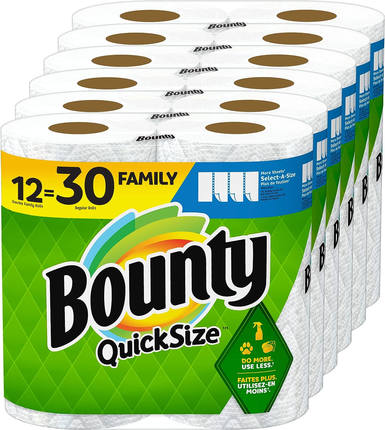 Bounty Quick Size Paper Towels, White, 8 Family Rolls = 20 Regular Rolls