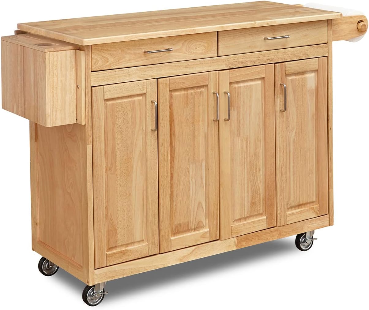 Homestyles General Line Kitchen Mobile Cart with Drop Leaf Breakfast Bar, 54 Inches Wide, Natural Hardwood