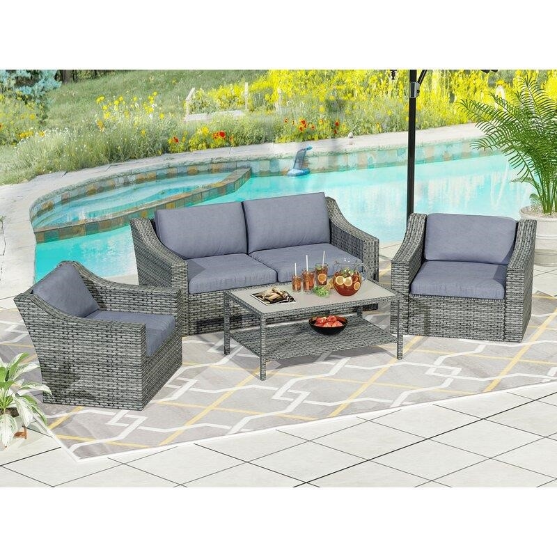 Batholo Wicker/Rattan 4 - Person Seating Group with Cushions