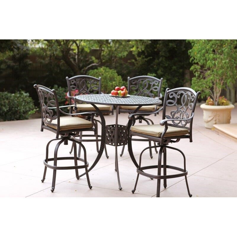 Charlemont Round 4 - Person 42'' Long Aluminum Bar Height Dining Set with Cushions