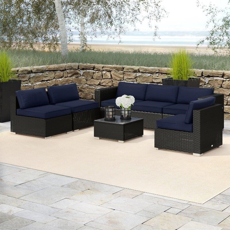 Mordecai Wicker/Rattan 6 - Person Seating Group with Cushions