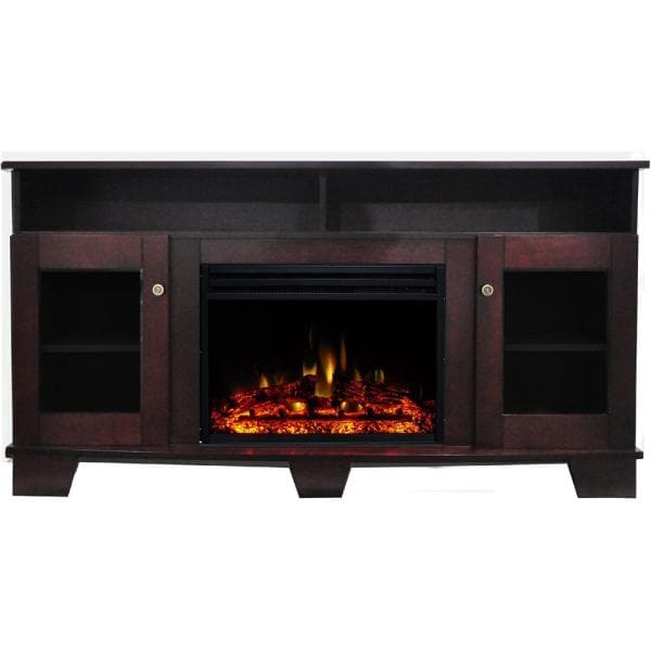 Savona 59 in. Electric Fireplace Heater TV Stand in Mahogany with Enhanced Log Display and Remote