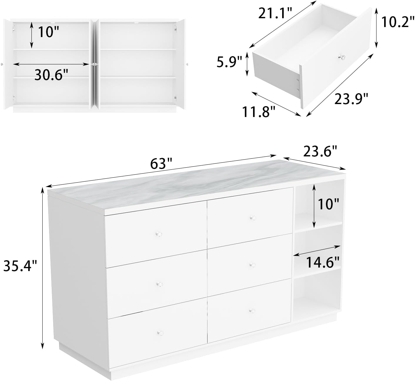 Homsee Kitchen Island with Storage & Marble Grain Top, 55.1