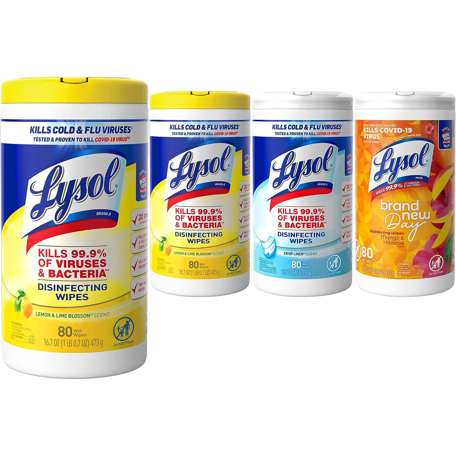 Lysol Disinfectant Wipes Bundle, Multi-Surface Antibacterial Cleaning Wipes, For Disinfecting & Cleaning, contains x2 Lemon & Lim Blossom (80ct) x1 Crisp Linen (80 Ct) & x1 Mango & Hibiscus (80 Ct)