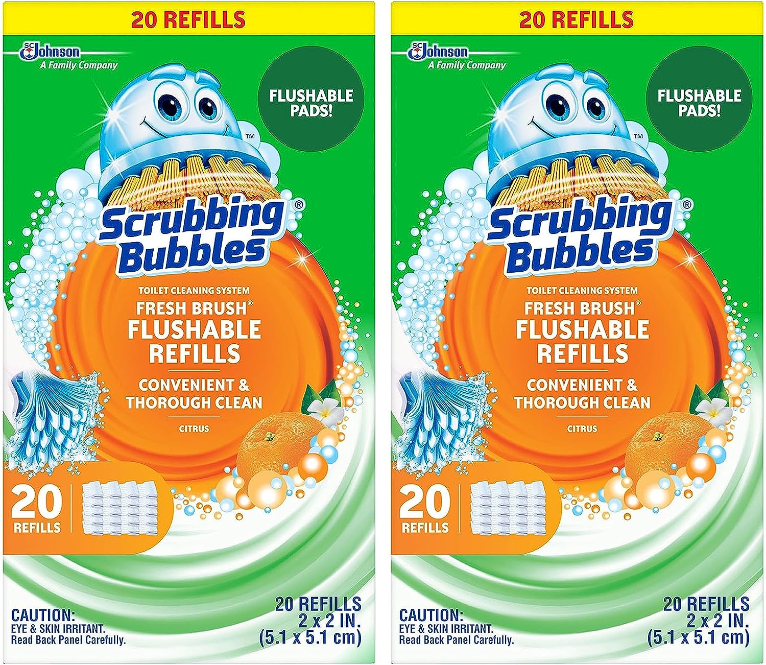 Scrubbing Bubbles Fresh Brush Flushables Refill, Toilet and Toilet Bowl Cleaner, Eliminates Odors and Limescale, Citrus Action Scent, 20 ct