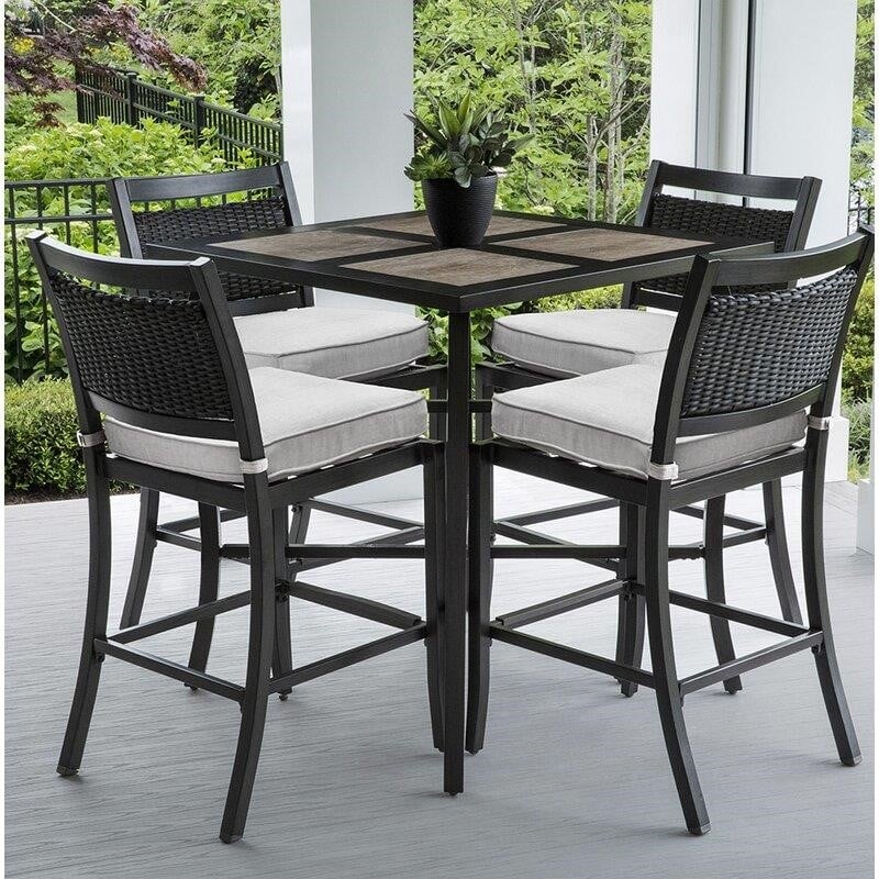 Dreketi Square 4 - Person 36'' Long Aluminum Bar Height Dining Set with Cushions