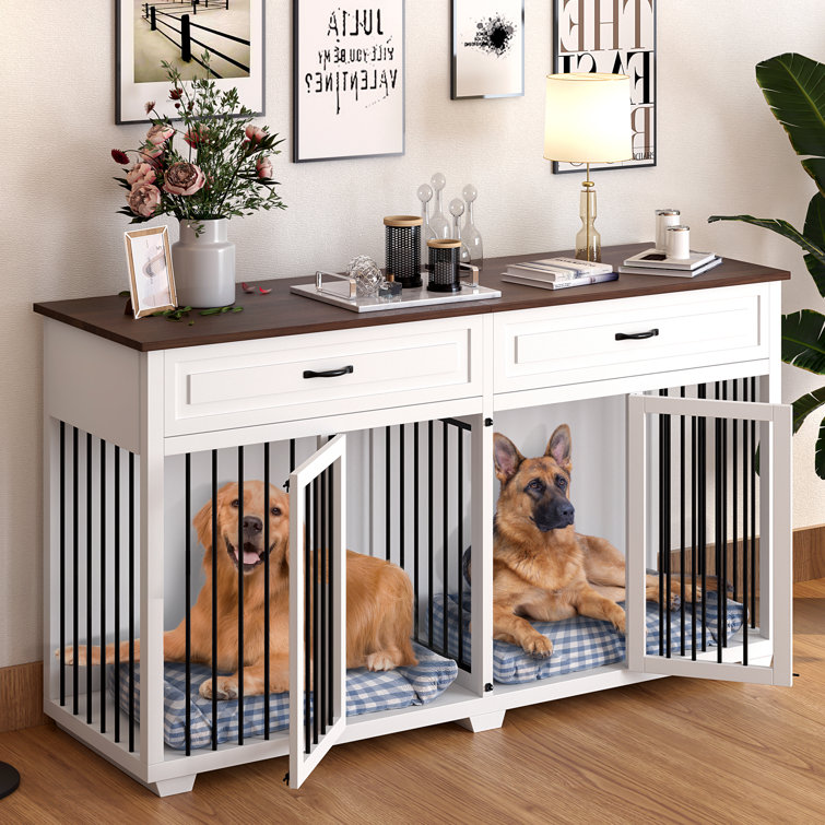 Corniyah Large Dog Crate Furniture With 2 Drawers And Divider