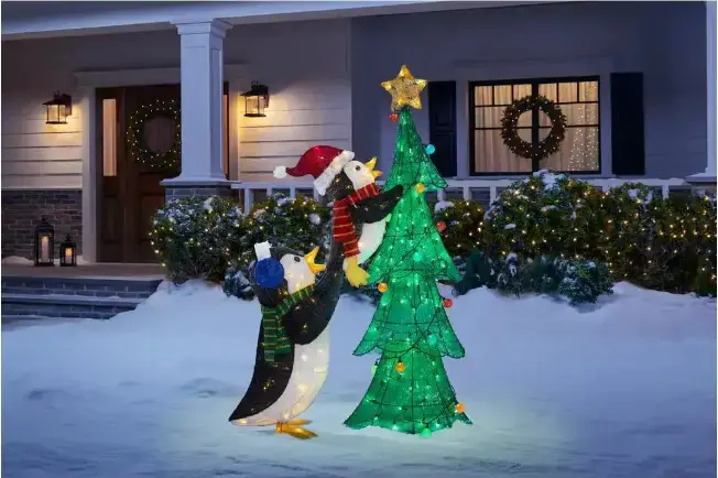 62 in Penguins with Christmas Tree Holiday Yard Decoration