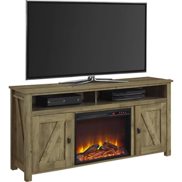 Brownwood Light Pine 60 in. TV Console with Fireplace