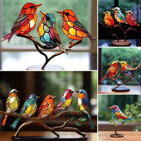 🔥LAST DAY 49% OFF🔥 Stained Birds on Branch Desktop Ornaments