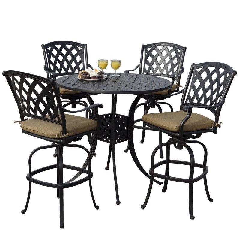 Channahon Round 4 - Person 42'' Long Aluminum Bar Height Dining Set with Cushions