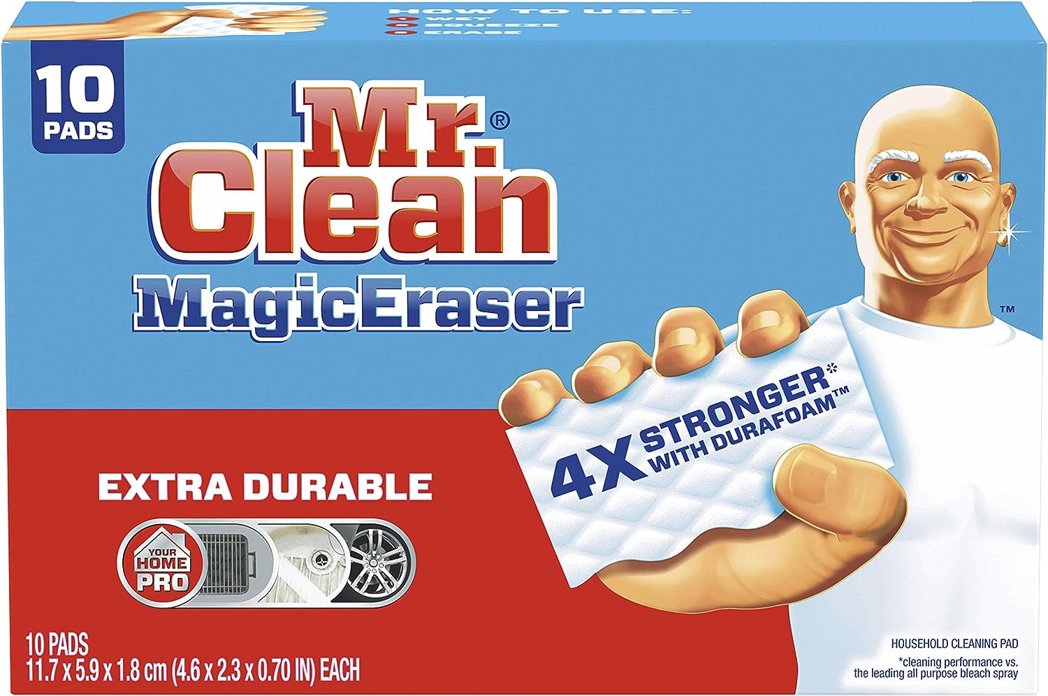 Mr. Clean Magic Eraser, Extra Durable, Shoe, Bathroom, and Shower Cleaner, Cleaning Pads with Durafoam, 10 Count