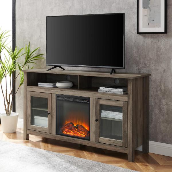 Modern Farmhouse Tall Electric Fireplace TV Stand for TV's Up to 64 in. in Grey Wash