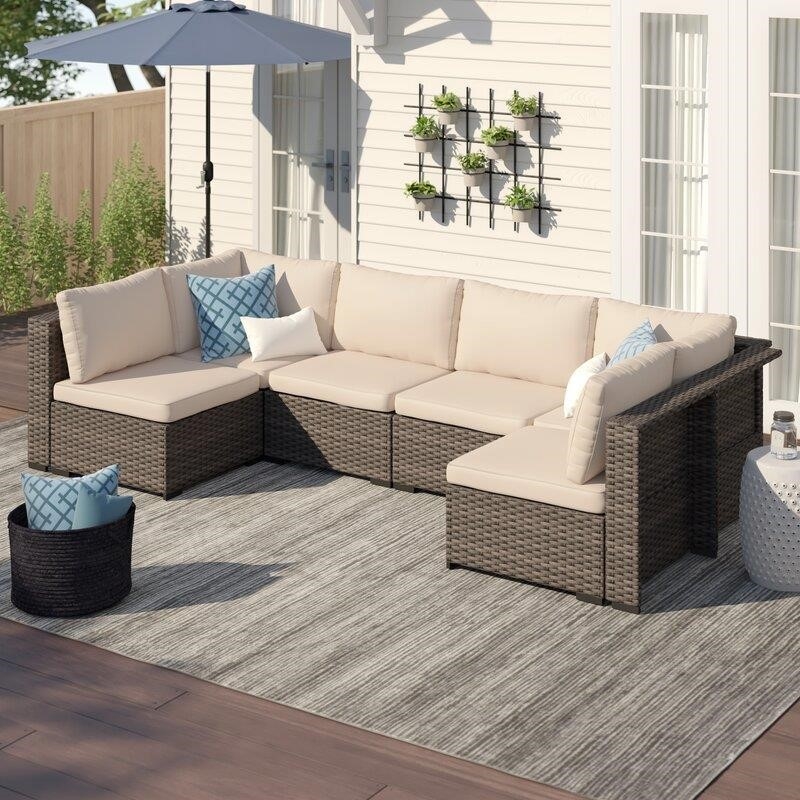 Holliston Wicker/Rattan 4 - Person Seating Group with Cushions