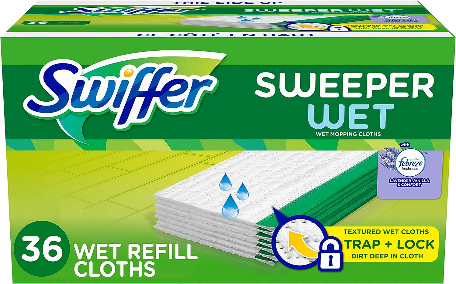 Swiffer Sweeper Wet Mopping Cloth Multi Surface Refills, Febreze Lavender Scent, 36 count