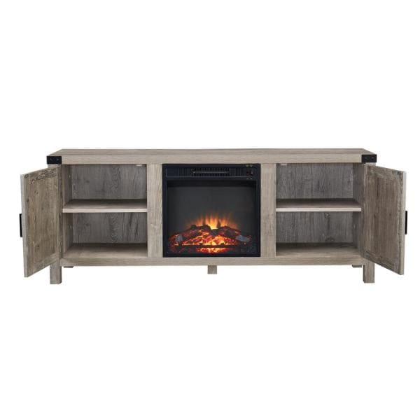 60 in. Gray Electric Fireplace TV Stand Fits TV's up to 70 in. with 2-Cabinet