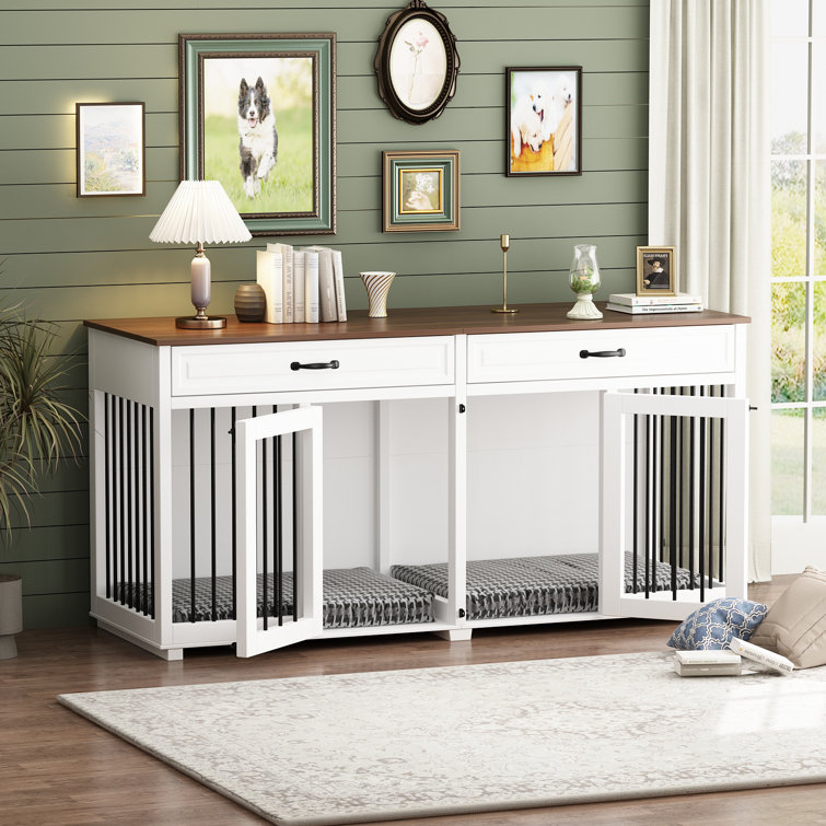 Corniyah Large Dog Crate Furniture With 2 Drawers And Divider