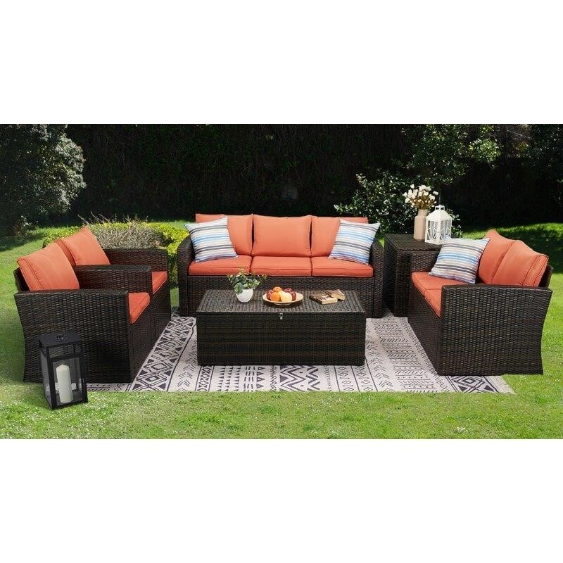 Brindille Wicker/Rattan 7 - Person Seating Group with Cushions