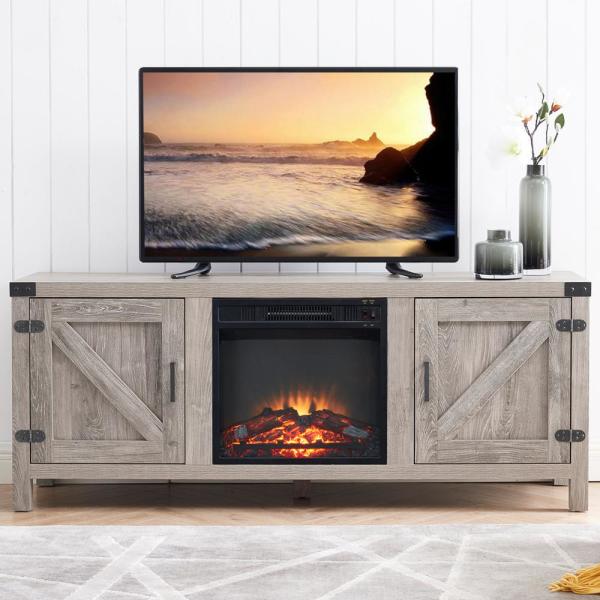 60 in. Gray Electric Fireplace TV Stand Fits TV's up to 70 in. with 2-Cabinet