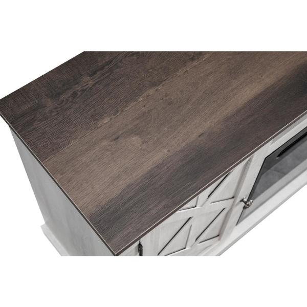 54 in. Saw Cut-Off White TV Stand for TVs up to 60 in. with Electric Fireplace