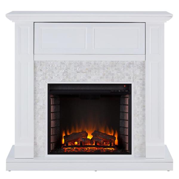 Kristinna 46 in. Tiled Media Electric Fireplace Console in White