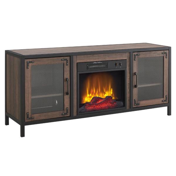 54 in. Media Electric Fireplace Full Metal Industrial Frame in Charcoal Oak