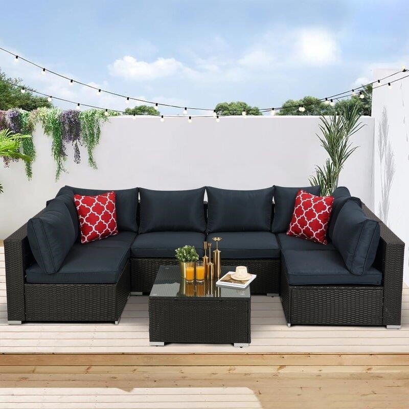 Jaelyn Wicker/Rattan 6 - Person Seating Group with Cushions