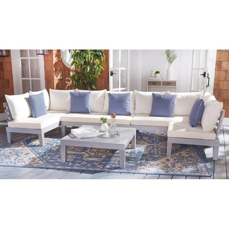 Greta Solid Wood 5 - Person Seating Group with Cushions
