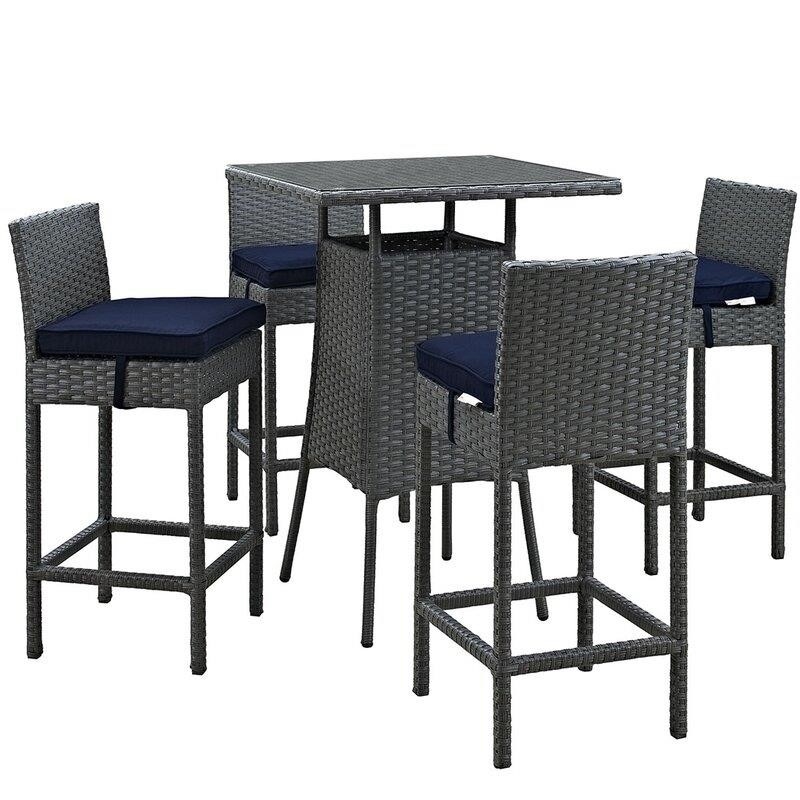 Tripp Square 4 - Person 31.5'' Long Bar Height Dining Set with Cushions