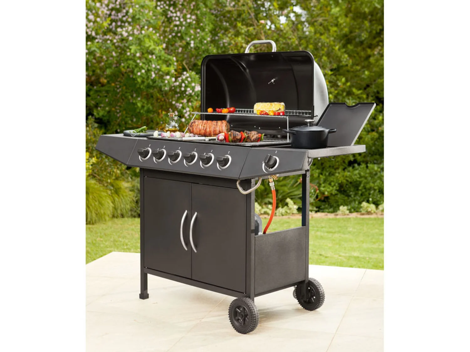 GRILLMEISTER gas grill trolley, 6plus1 burner, 17.3 kW