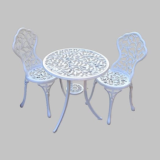 Sets 3 Piece cast Aluminum Patio Furniture Outdoor Garden Metal Rust Proof Tables and Chairs White bisrto Set (Leaf-White)