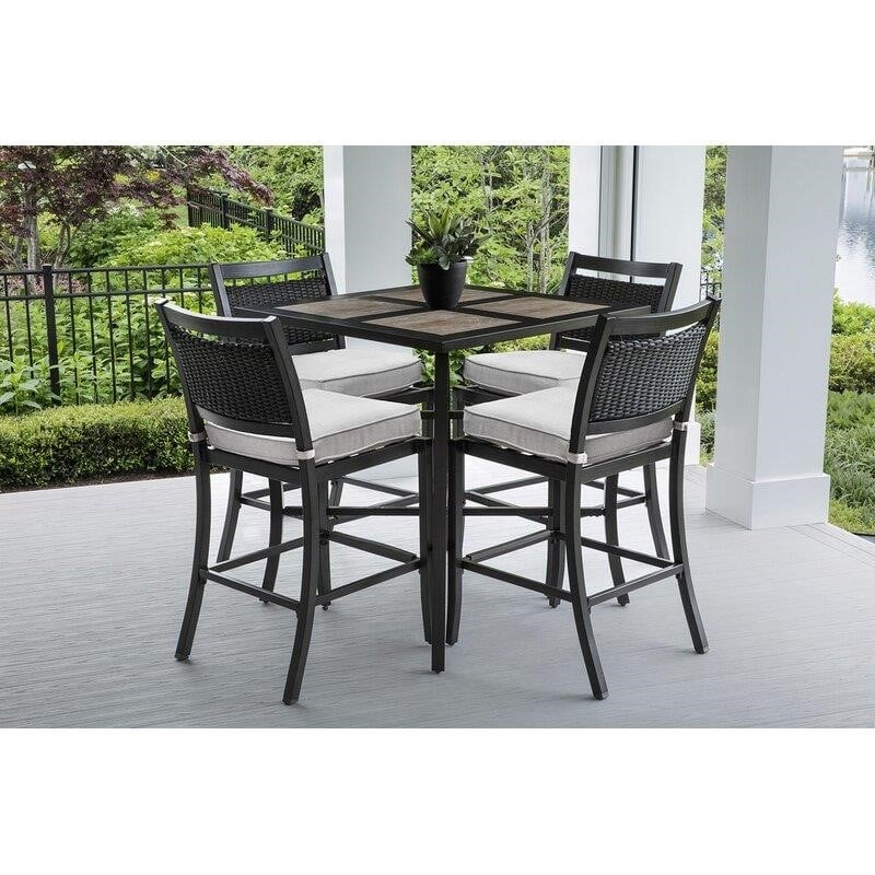Dreketi Square 4 - Person 36'' Long Aluminum Bar Height Dining Set with Cushions