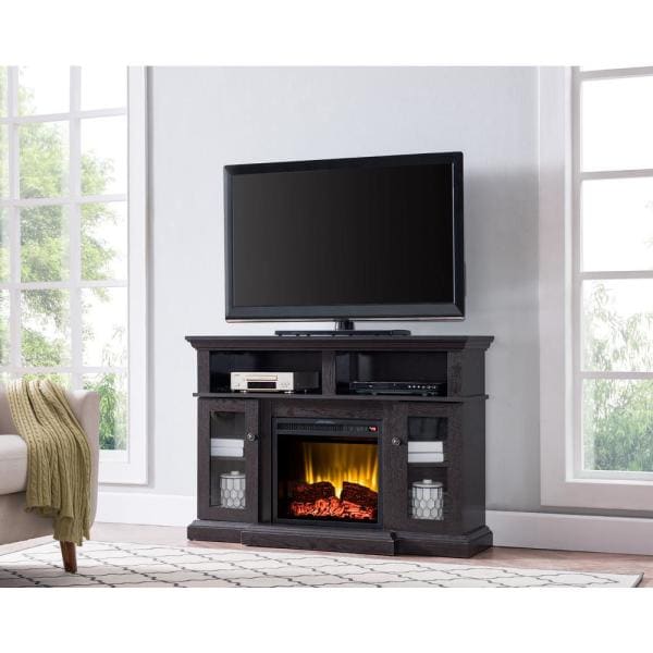 46 in. Media Electric Fireplace with Glass Cabinet Doors in Espresso